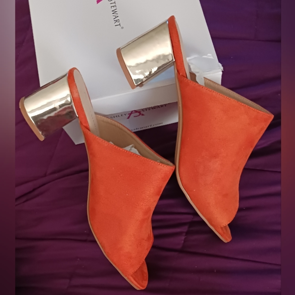 Orange Suede open toe heels